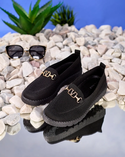 Royalfashion Black women's fabric moccasins with gold embellishment Ertica