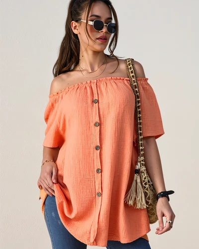 Royalfashion Women's cotton blouse a la Spanish with decorative buttons