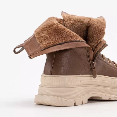 OUTLET Light brown women's high boots with flat heel Magara - Footwear