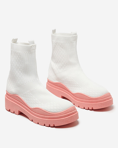 Balti un rozā sieviešu zābaki ar plakanu papēdi Seritis - Apavi