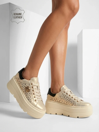 Sneakers sportive me ažurë për femra nga lëkura natyrale Atelle