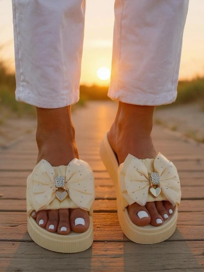 Royalfashion Women's Platform Flip-Flops with Bow Sento Pace