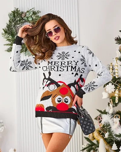 Royalfashion Women's Christmas Sweater with Reindeer in Gray