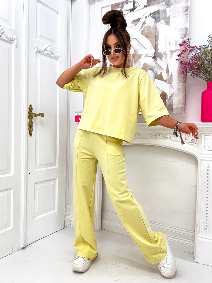 Royalfashion sieviešu kokvilnas komplekts ar platām biksēm