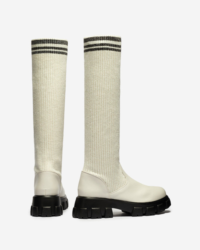 Women's high slip-on boots in ecru color Alerpi- Footwear