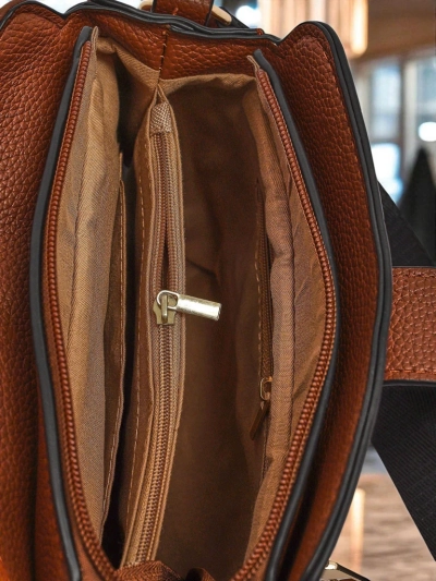 Women's Bag Collection - Melania Brown Eco Leather with Zipper and Magnet