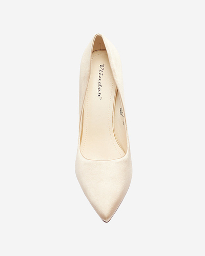 OUTLET Women's satin pumps on a higher stiletto in ecru Norija - Footwear