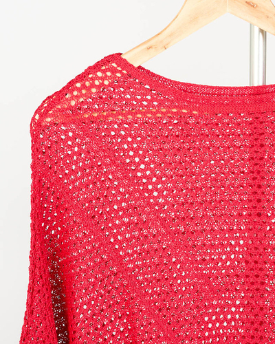 Red see-through women's sweater with dropped shoulders - Clothing