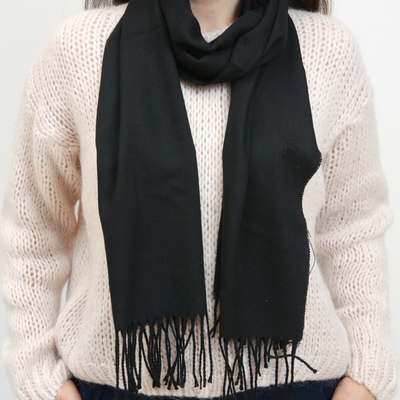 Classic Black Women's Narrow One-Color Scarf - Accessories