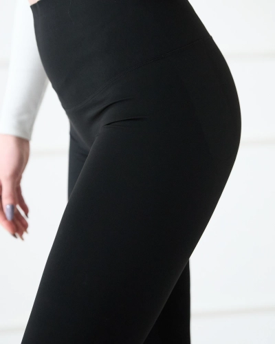 Black women's leggings with wide elastic waistband- Clothing