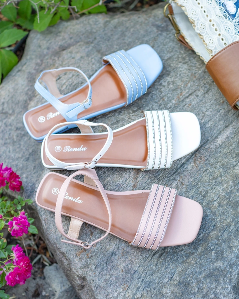 Royalfashion Blue women's flat sandals with zircons Lubrus