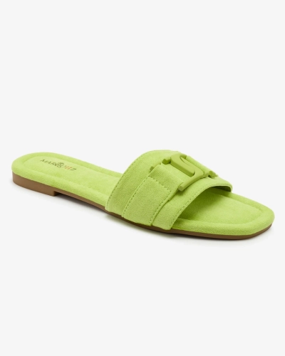 Royalfashion Neon green women's flip-flops with buckle Rydr