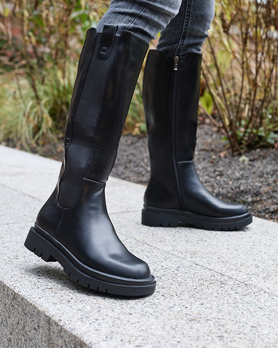 Women's eco-leather knee-high boots in black color Orikas - Footwear