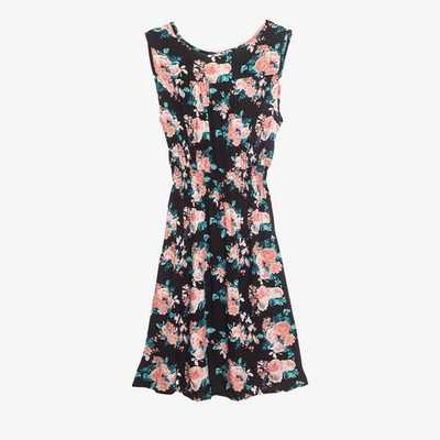 Black dress above the knee with flowers - Clothing 1