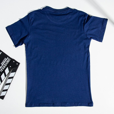 Navy blue men's cotton t-shirt with a print - Clothing