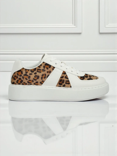 Женские кроссовки Calista Leopardia – Белая Экокожа Ткань Весна 4см