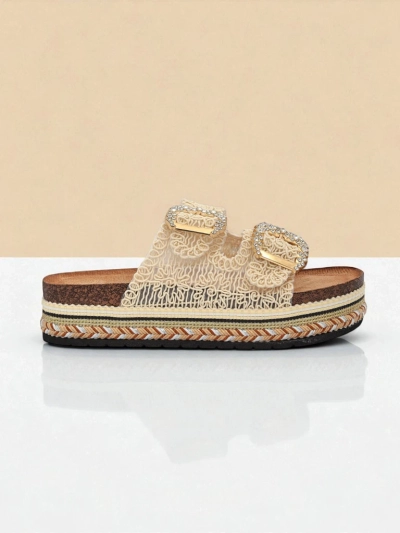 Royalfashion Sieviešu mule stila apavi ar rhinestones sprādzēm GlamCork