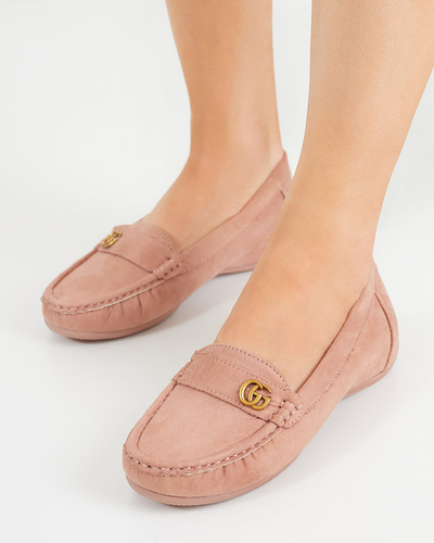 OUTLET Dark pink women's moccasins on a low, covered wedge Lemira - Shoes