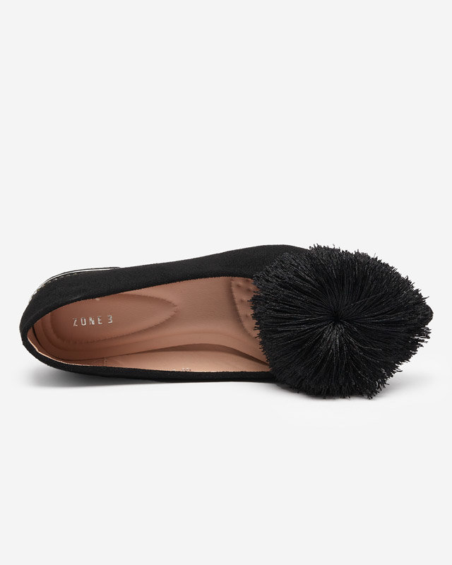 Black women's ballerinas with a pompom and cubic zirconias Hesimi - Footwear