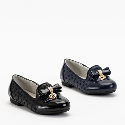 Navy blue girls' ballerinas with embroidery and bow Olije -