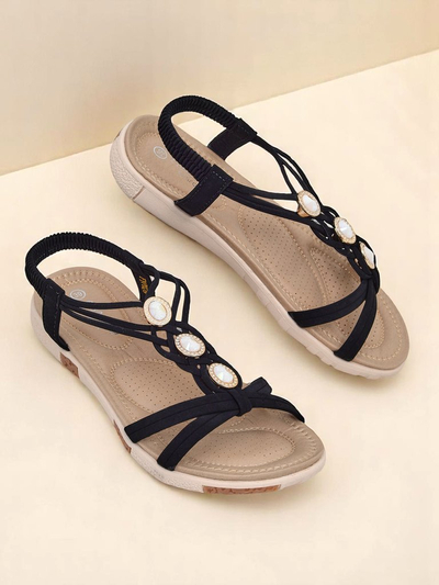 Royalfashion Callista women's sandals - black espadrilles with zircons for summer