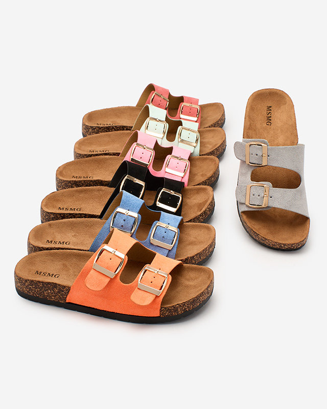 Royalfashion Neon orange women's flip-flops with buckles Foumy