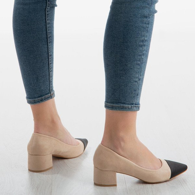 Beige pumps on a low post Massikina - Footwear