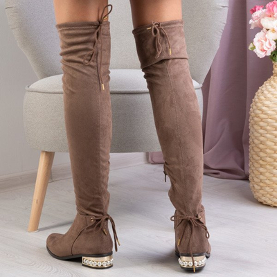 Brown over-the-knee boots with pearls Baila - Footwear