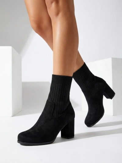 Women's eco-suede heeled ankle boots with a sock-like insert LumenThorn