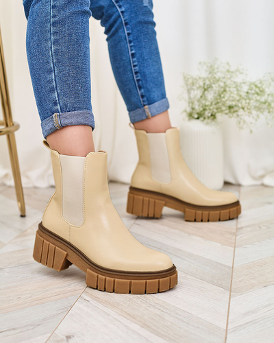 Royalfashion Beige women's boots on a solid sole Eferope