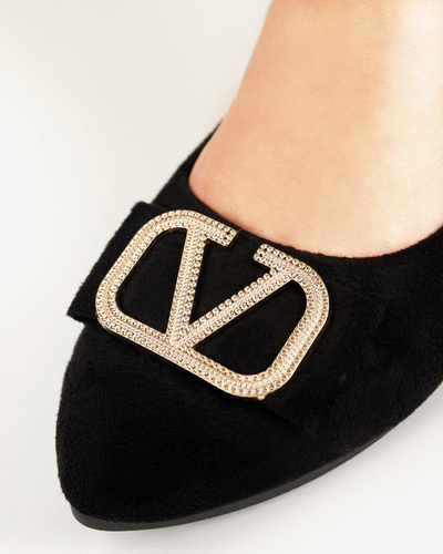 Sieviešu melnas balerīnas ar ornamentu purngalā Cavo - Apavi