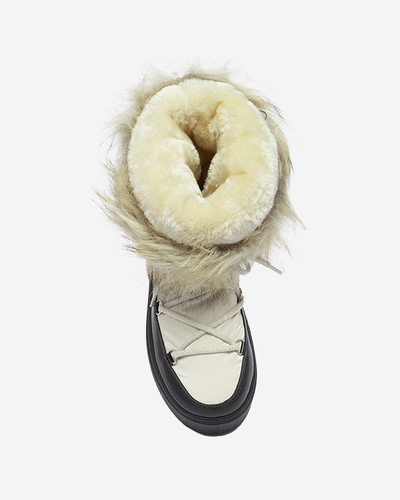 Black and beige women's slip-on snow boots with fur Lilitsa- Footwear