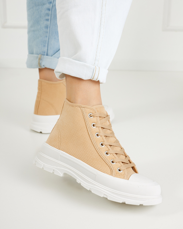 Beige women's high ribbed sneakers Somali - Footwear