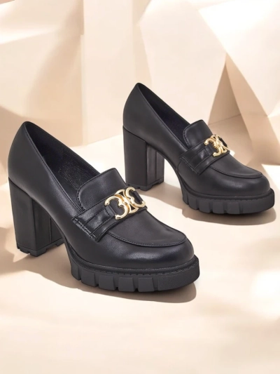 Женские туфли Nero Aurora на каблуке-столбике с золотой пряжкой, экокожа