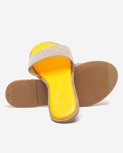 Yellow women's slippers with cubic zirconia Verina - Footwear