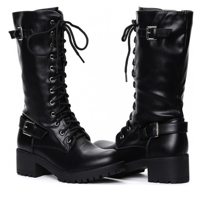 Czarne kozaki stylizowane glanami - Obuwie