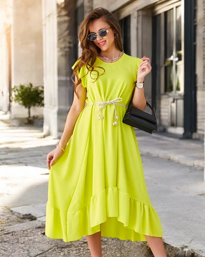 Royalfashion Women's midi dress with ruffles and short sleeves