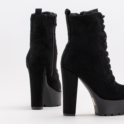 Women's black lace-up boots on the Alya post - Footwear