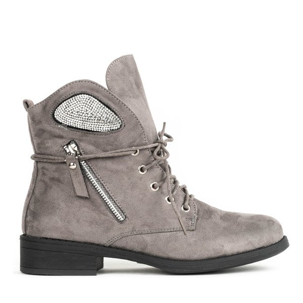 Szare workery z cyrkoniami Rosario - Obuwie