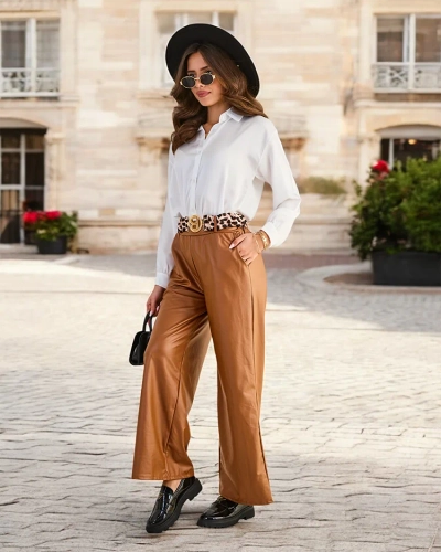 Royalfashion Wide women's eco-leather pants