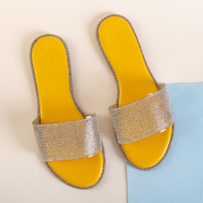 Yellow women's slippers with cubic zirconia Verina - Footwear