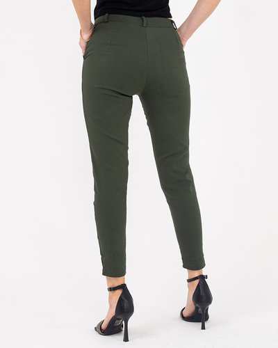 Women's green fabric pants with decorative buttons - Clothing