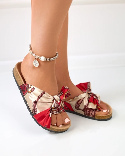 Women's red slippers with a fashionable fabric upper Laneso - Footwear