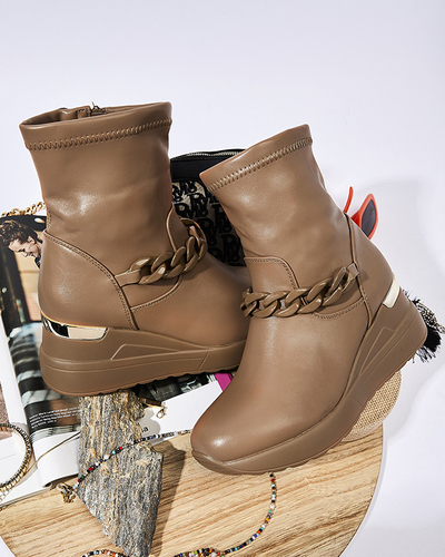 Светло-коричневые женские сапоги на якоре с цепочкой Fefricca- Footwear