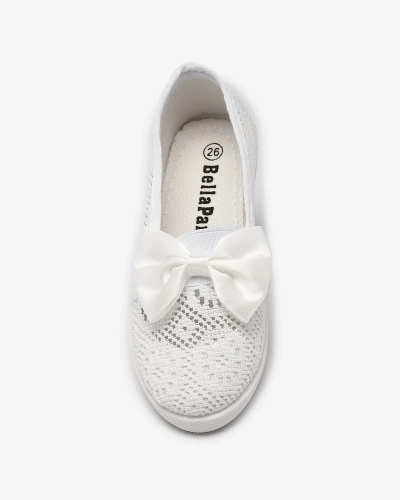 Meiteņu baltas slip on kedas ar loku Sweet Time - Apavi