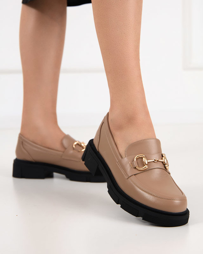 OUTLET Light brown women's shoes with an ornament on the nose Veteca - Footwear