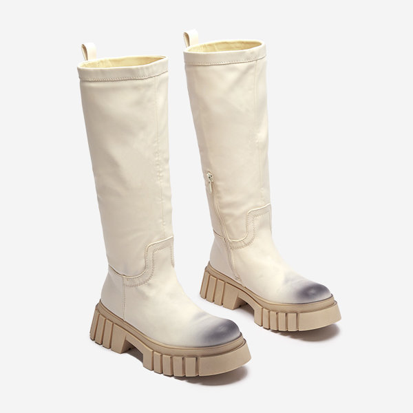 OUTLET Cream women's mid-calf boots Astaroth - Footwear