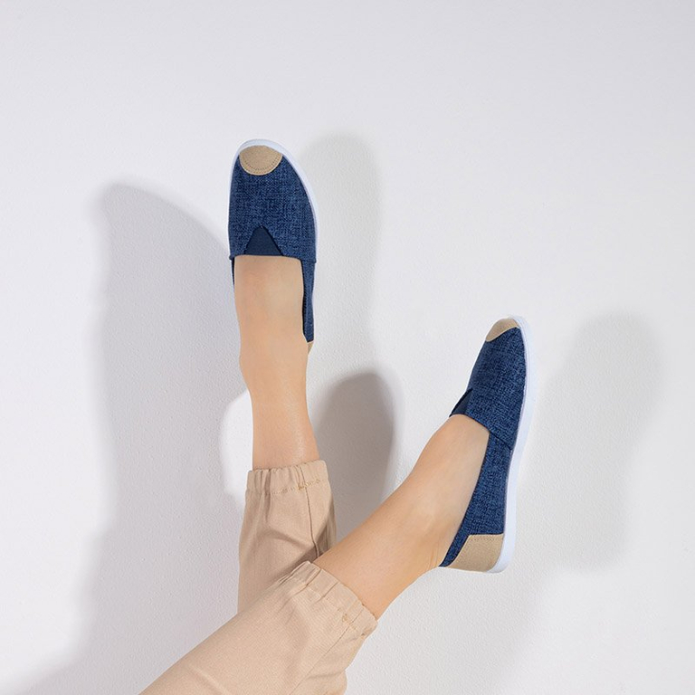 Women's navy blue espadrilles made of Mirlenace fabric - Footwear