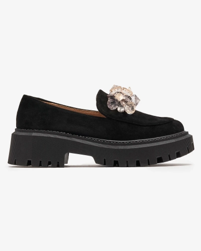 Women's moccasins in black with colorful beads Ketiha- Footwear