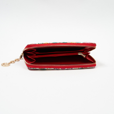 Large white and red women's wallet with a floral pattern - Accessories